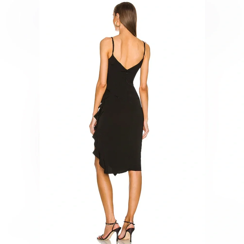 Revolve Black ruffle asymmetrical hem high slit Midi Dress S cocktail datenight - Picture 6 of 15